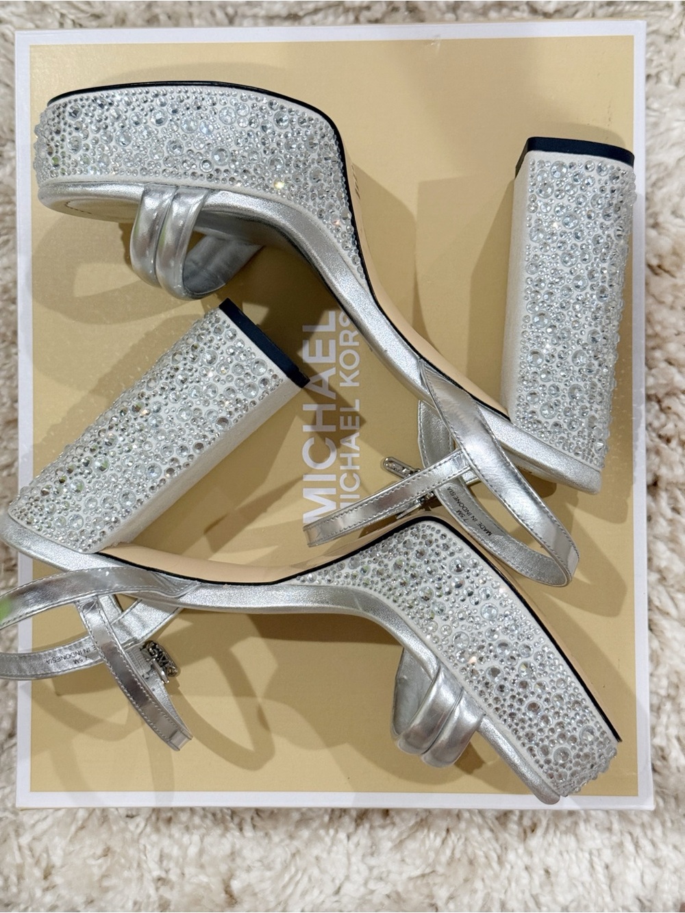 EUC-Michael Michael Kors Laci Embellished Shimmery Slingback Platform Heels 7.5M